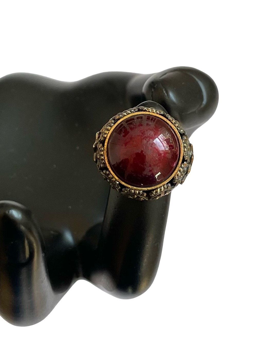 Vintage Mid-Century Foil Glass Adjustable Ring